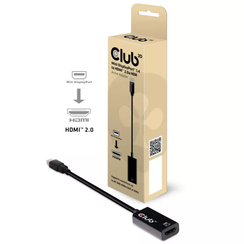 Adaptador ativo CLUB3D Mini DisplayPort 1.4 para HDMI 2.0b HDR
