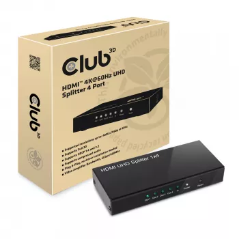 CLUB3D HDMI™ 4K@60Hz UHD Splitter alimentação AC 4 portas
