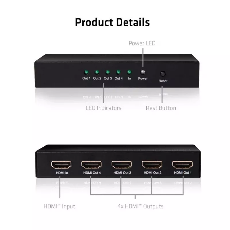CLUB3D HDMI™ 4K@60Hz UHD Splitter alimentação AC 4 portas