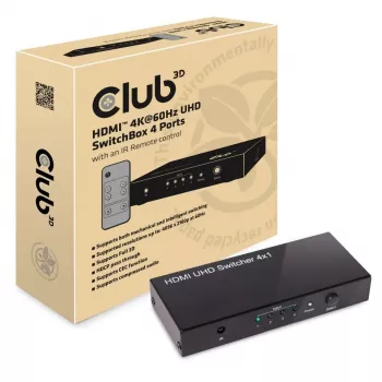 CLUB3D HDMI™ 2.0 UHD 4K60Hz SwitchBox 4 portas com comando IR
