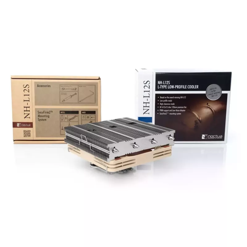 Dissipador de CPU Noctua NH-L12S — dissipador low-profile, ventoinha de 120 mm, PWM, 12 V, máx. 1850 U/min, 94,2 m³/h fluxo de ar, sockets compatíveis LGA1700/1200/115x/1156 e AM4/AM5