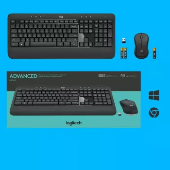 Conjunto de teclado e rato sem fios Logitech MK540 Advanced – teclado QWERTZ de tamanho completo, recetor USB, layout US, rato ergonómico, preto/branco