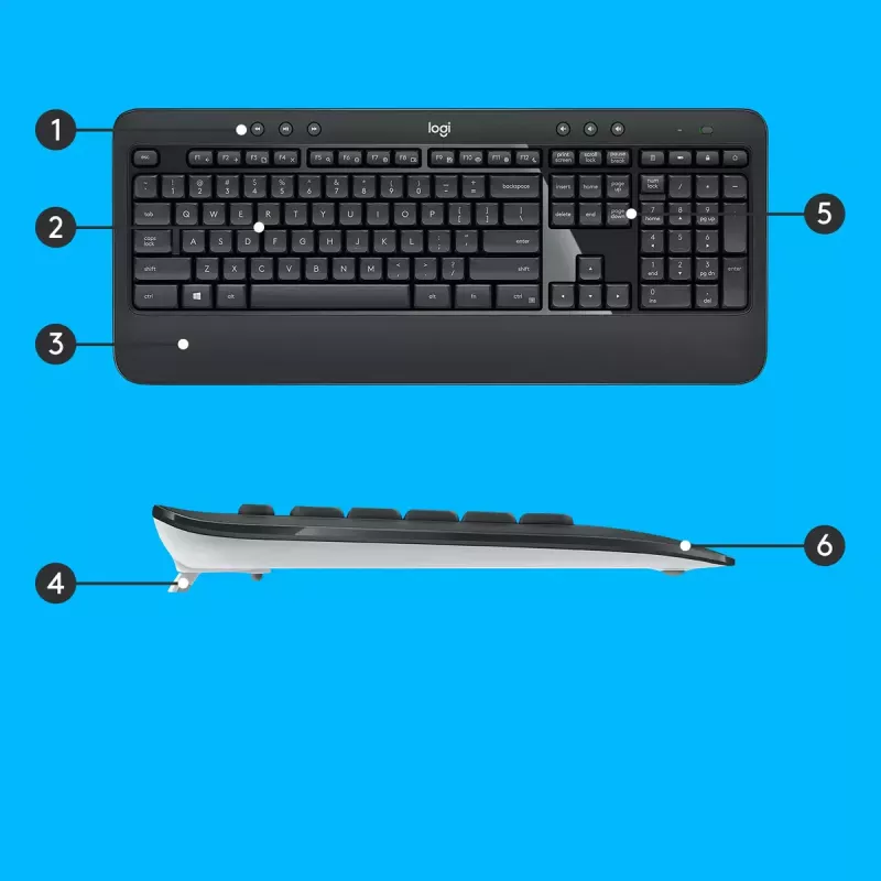Conjunto de teclado e rato sem fios Logitech MK540 Advanced – teclado QWERTZ de tamanho completo, recetor USB, layout US, rato ergonómico, preto/branco