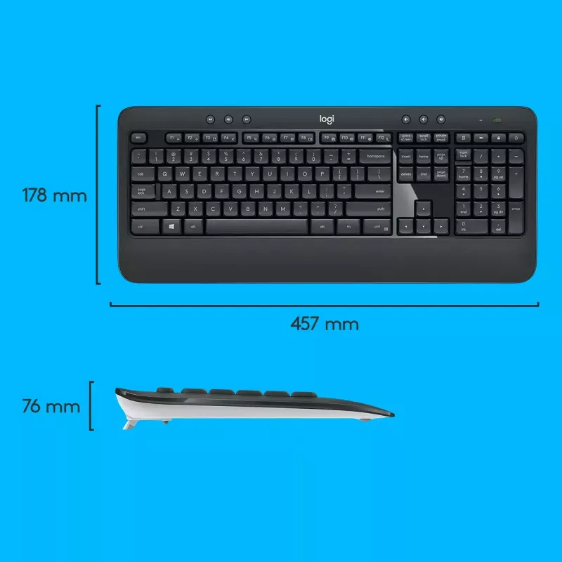 Conjunto de teclado e rato sem fios Logitech MK540 Advanced – teclado QWERTZ de tamanho completo, recetor USB, layout US, rato ergonómico, preto/branco