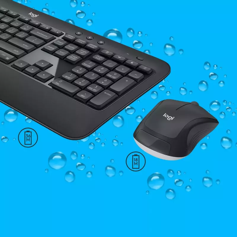 Conjunto de teclado e rato sem fios Logitech MK540 Advanced – teclado QWERTZ de tamanho completo, recetor USB, layout US, rato ergonómico, preto/branco