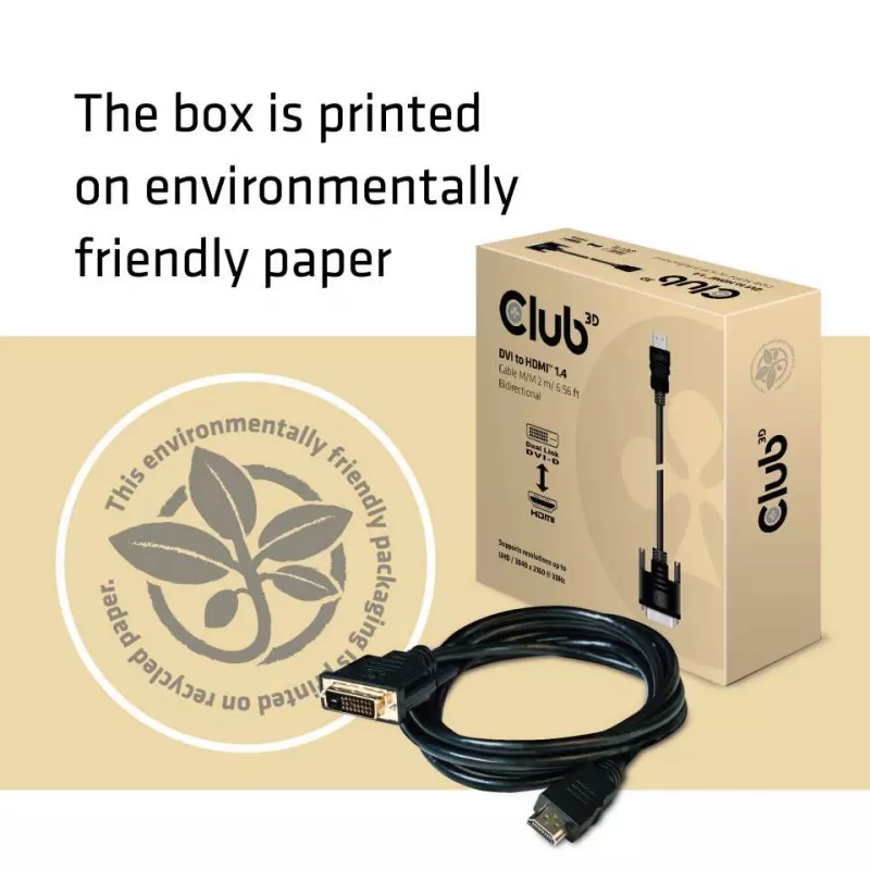 Club 3D CAC-1210 cabo DVI-D para HDMI 1.4, Dual Link, bidirecional, 4K, M/M, 2 m, preto