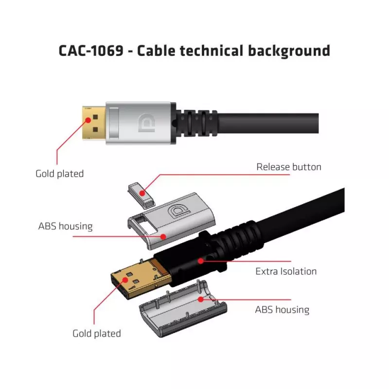 Club 3D CAC-1069 cabo DisplayPort 1.4 HBR3 8K 60 Hz, 32,4 Gbps, DSC, HDR, certificado VESA, M/M, 4 m, preto