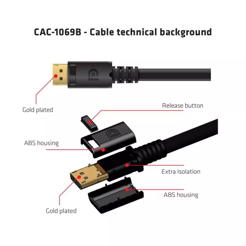 Club 3D CAC-1069B cabo DisplayPort 1.4 HBR3 8K 60 Hz, 32,4 Gbps, DSC 1.2, certificado VESA, M/M, 4 m, preto