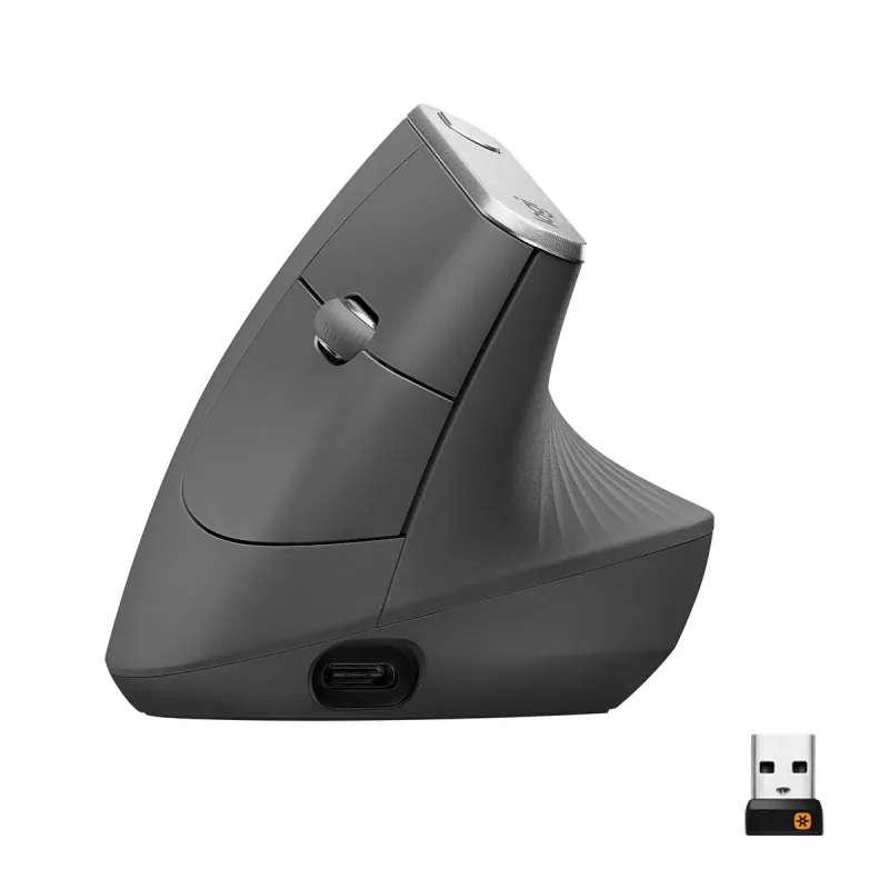 Rato ergonómico sem fios Logitech MX Vertical, MX Vertical, 4000 DPI, RF Wireless + Bluetooth, para destros, grafite, uso de escritório