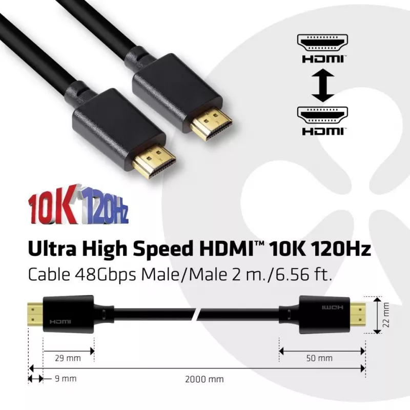 Cabo CLUB3D Ultra High Speed HDMI 4K120Hz, 8K60Hz certificado 48 Gbit/s M/M 2 m