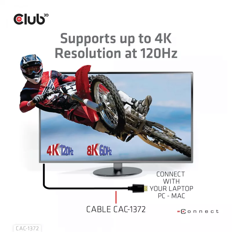 Cabo CLUB3D Ultra High Speed HDMI 4K120Hz, 8K60Hz certificado 48 Gbit/s M/M 2 m