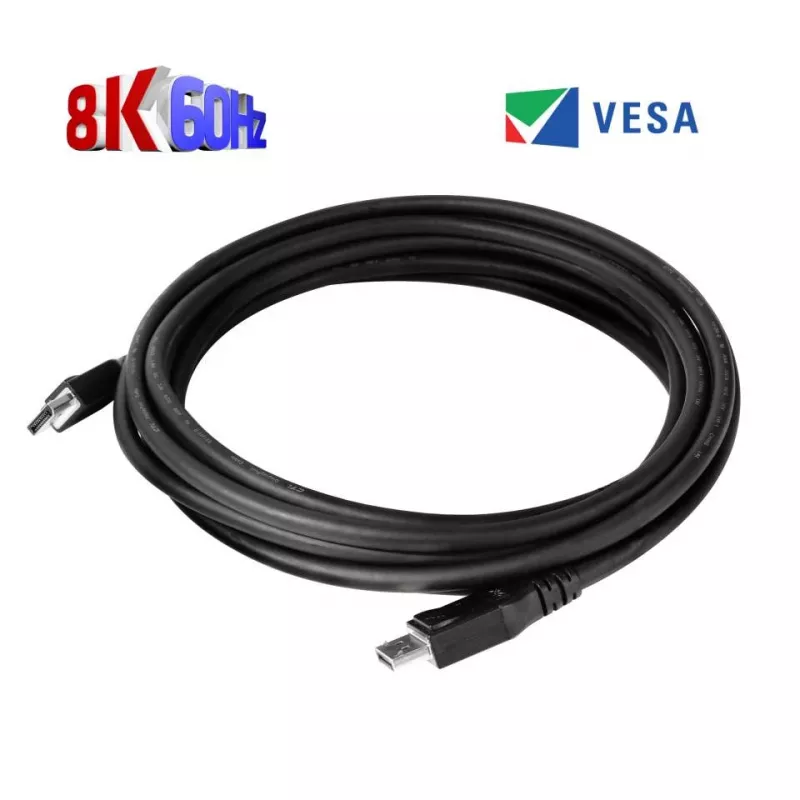 Club 3D CAC-1061 cabo DisplayPort 1.4 HBR3 8K 60 Hz, 32,4 Gbps, DSC 1.2, certificado VESA, com trinco, M/M, 5 m, preto