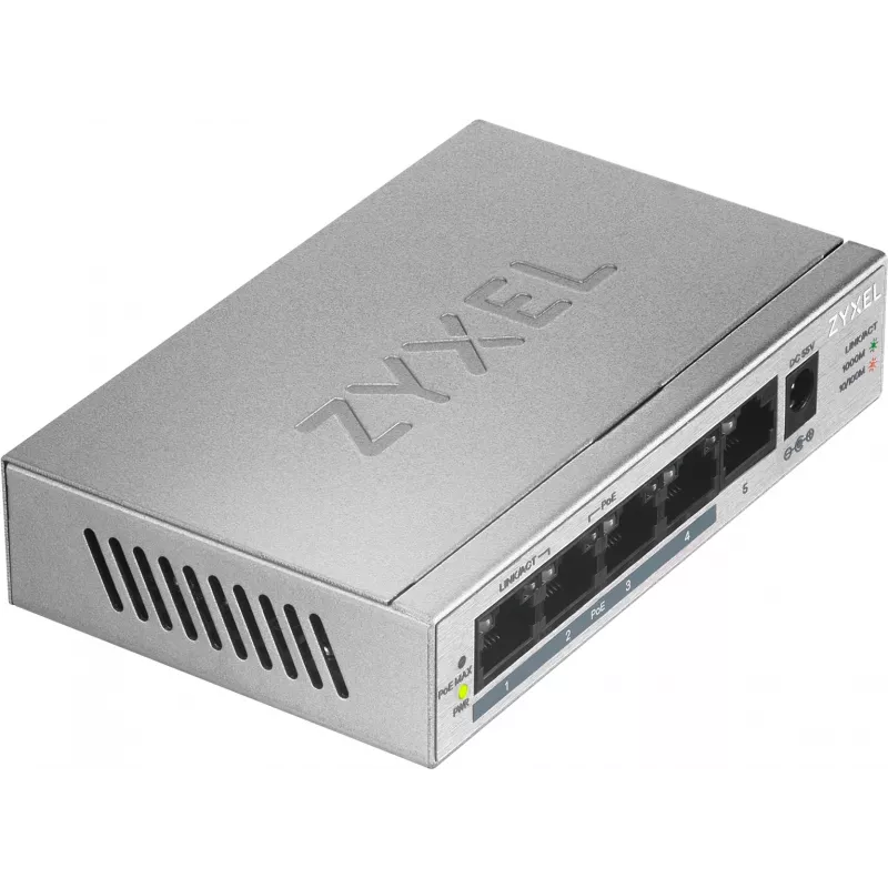 Zyxel GS1005HP Gigabit Ethernet não gerido (10/100/1000) Power over Ethernet (PoE) prateado