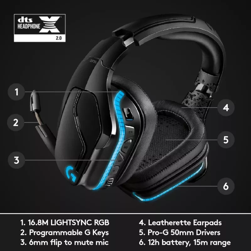 Headset gaming LOGITECH G935 Wireless 7.1 Surround Sound Lightsync – 2,4 GHz
