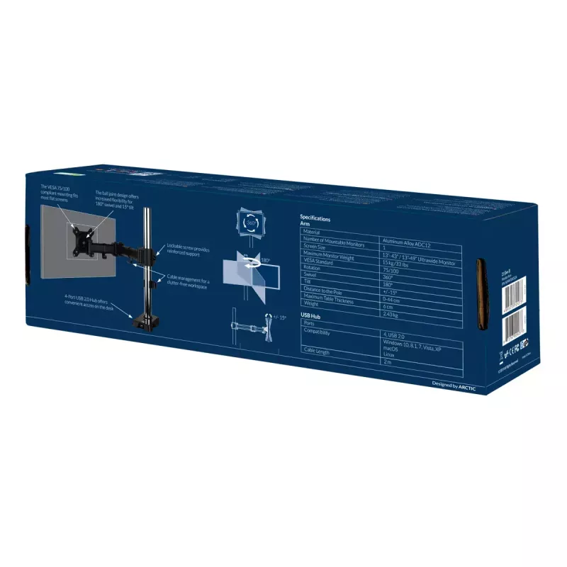 ARCTIC Z1 (Gen 3) - Braço de monitor para montagem na mesa com hub USB