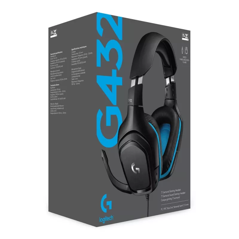 Headset gaming LOGITECH G432 - USB / 3.5mm - 7.1 Surround - azul