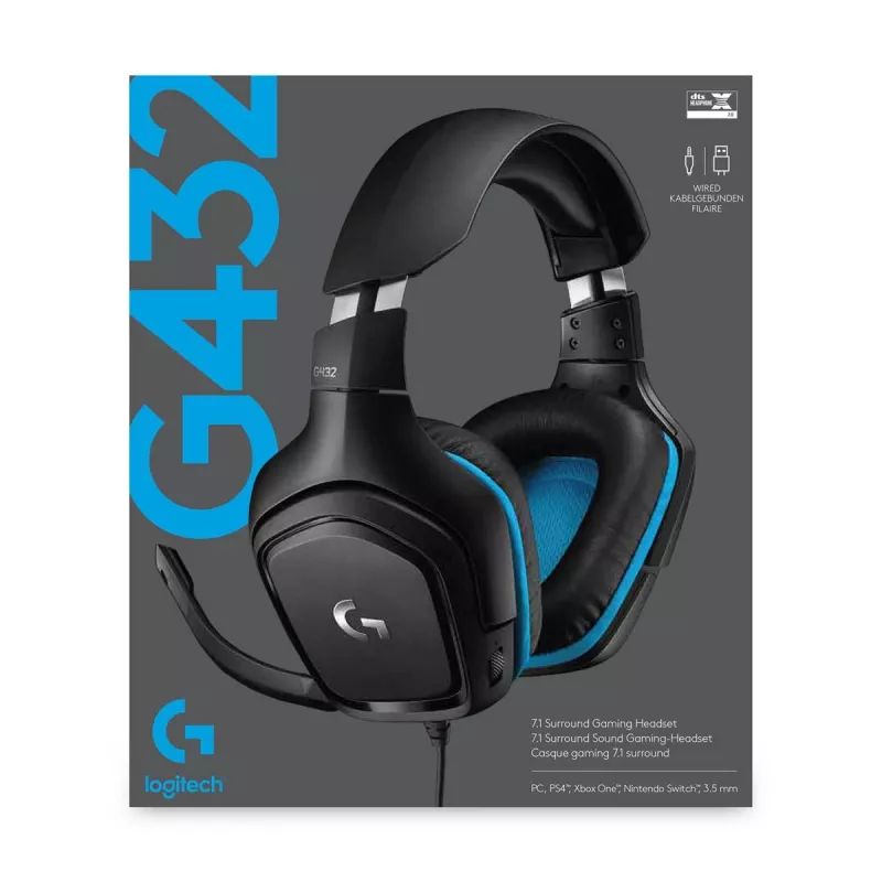 Headset gaming LOGITECH G432 - USB / 3.5mm - 7.1 Surround - azul