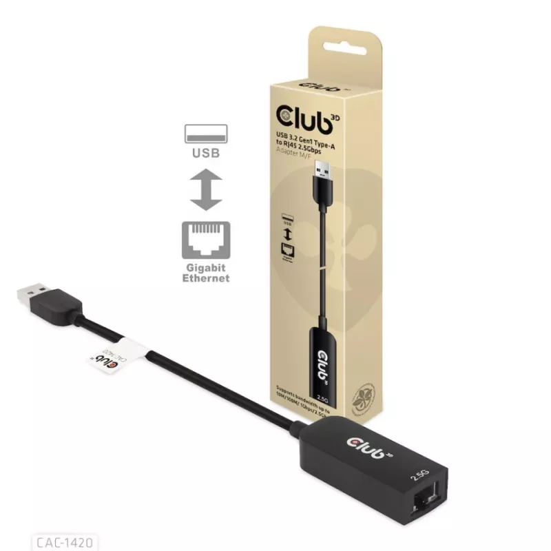 Adaptador CLUB3D USB 3.2 Gen1 Type-A para RJ45 2.5Gbps