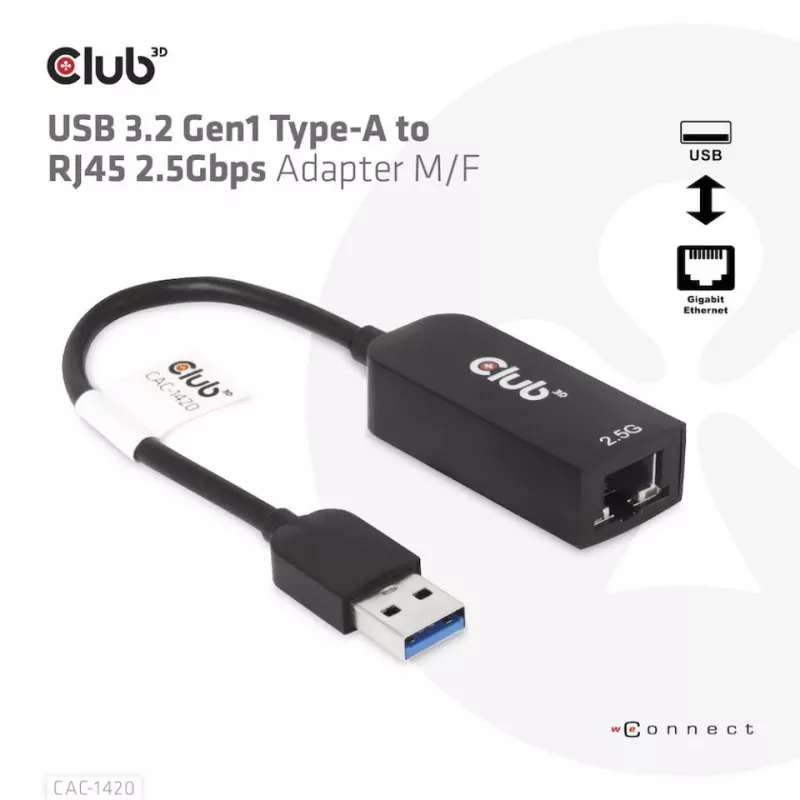Adaptador CLUB3D USB 3.2 Gen1 Type-A para RJ45 2.5Gbps
