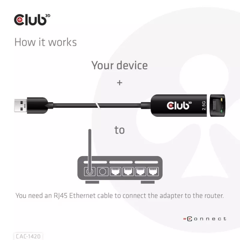 Adaptador CLUB3D USB 3.2 Gen1 Type-A para RJ45 2.5Gbps