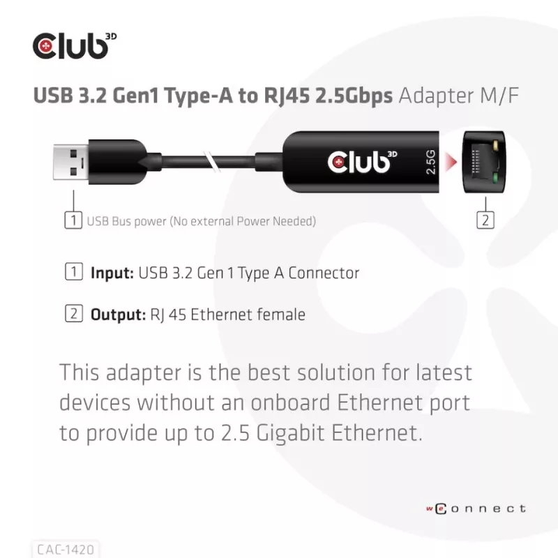 Adaptador CLUB3D USB 3.2 Gen1 Type-A para RJ45 2.5Gbps