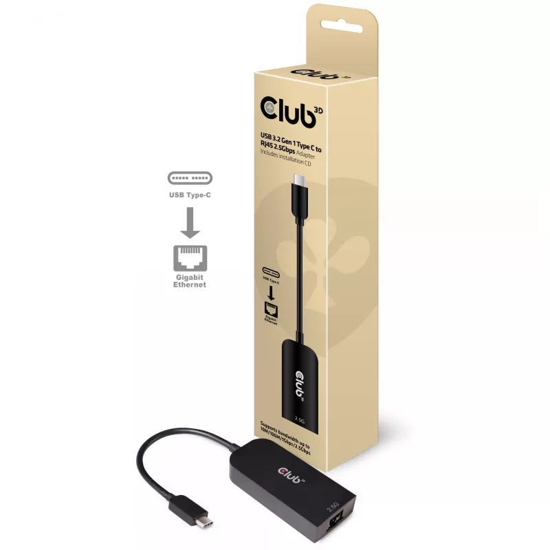 Adaptador CLUB3D USB 3.2 Gen1 Type-C para RJ45 2.5Gbps