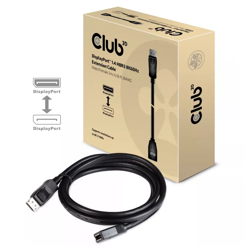 Cabo de extensão CLUB3D DisplayPort 1.4 HBR3 8K60Hz M/F 2m