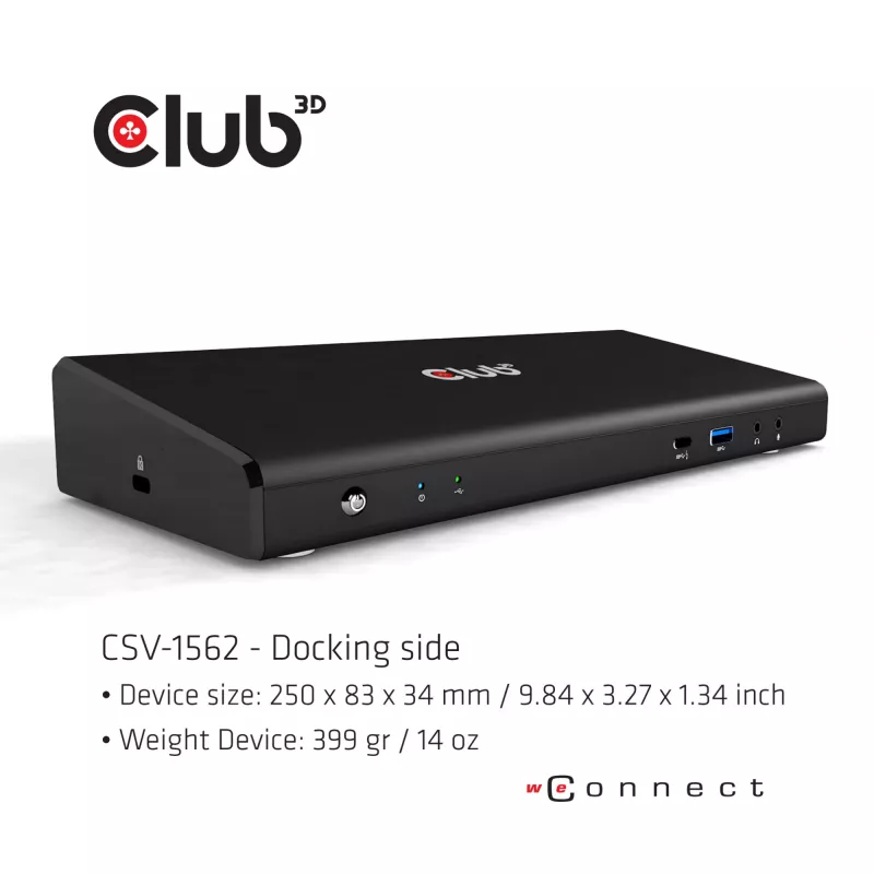 CLUB3D CSV-1562 é uma docking station universal de carregamento USB3.2 Gen1 Type-C Triple 4K30Hz e certificada DisplayLink®. A docking station universal de carregamento