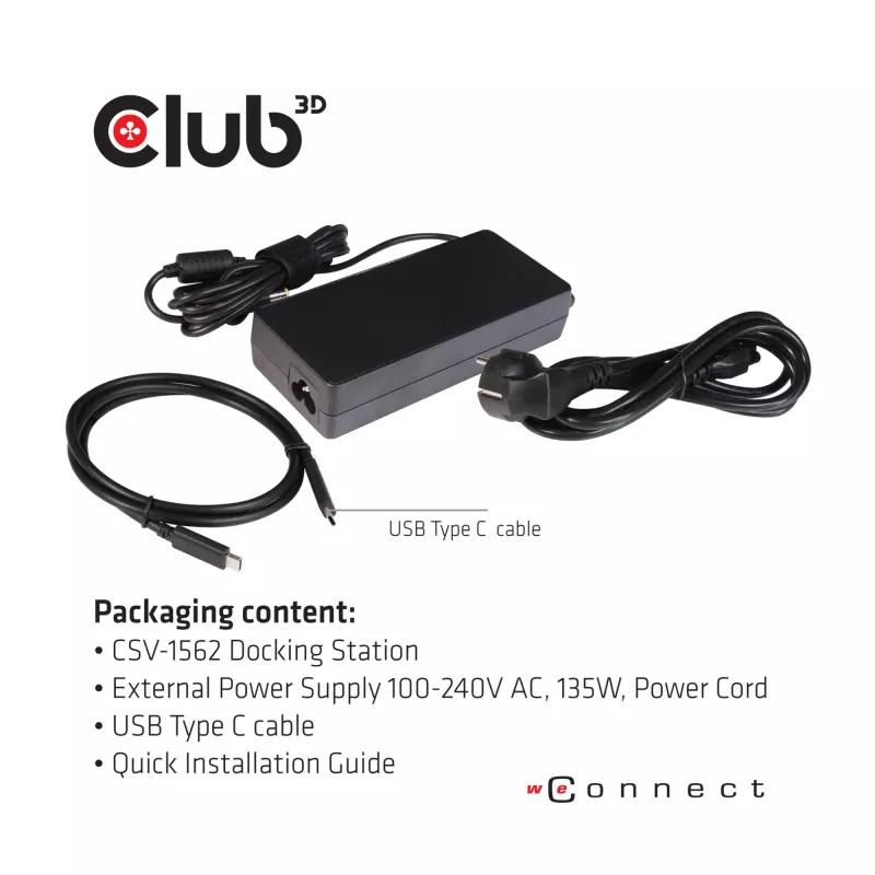 CLUB3D CSV-1562 é uma docking station universal de carregamento USB3.2 Gen1 Type-C Triple 4K30Hz e certificada DisplayLink®. A docking station universal de carregamento