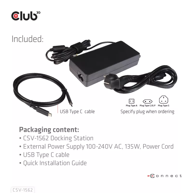 CLUB3D CSV-1562 é uma docking station universal de carregamento USB3.2 Gen1 Type-C Triple 4K30Hz e certificada DisplayLink®. A docking station universal de carregamento