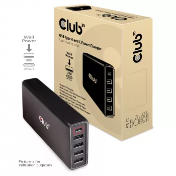 Carregador CLUB3D USB Tipo A e C, 5 portas até 111 W