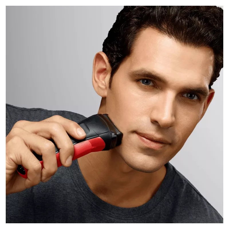 Máquina de barbear de lâmina Braun Series 3 300s com aparador preto, vermelho
