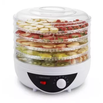 Desidratador ESPERANZA EKD002 – 5 tabuleiros, 250 W, termostato ajustável, temperatura máxima 75 °C, branco translúcido