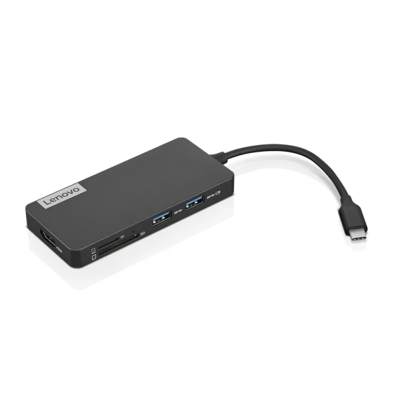 Docking station Lenovo GX90T77924 — Hub USB-C com HDMI 1.4, 2×USB-A 3.2 Gen1, USB‑2.0, leitor de cartões microSD, cinzento
