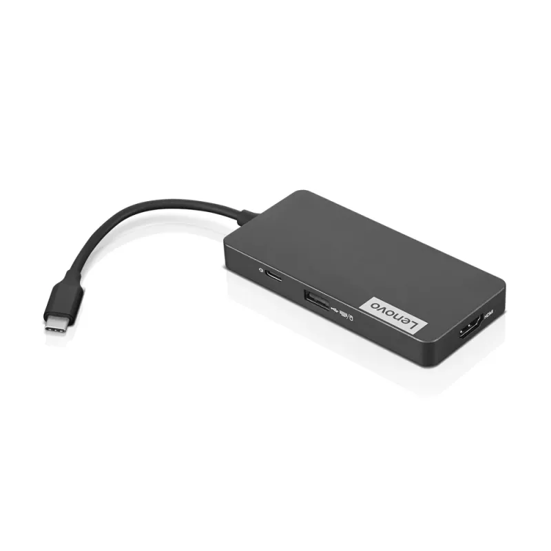 Docking station Lenovo GX90T77924 — Hub USB-C com HDMI 1.4, 2×USB-A 3.2 Gen1, USB‑2.0, leitor de cartões microSD, cinzento