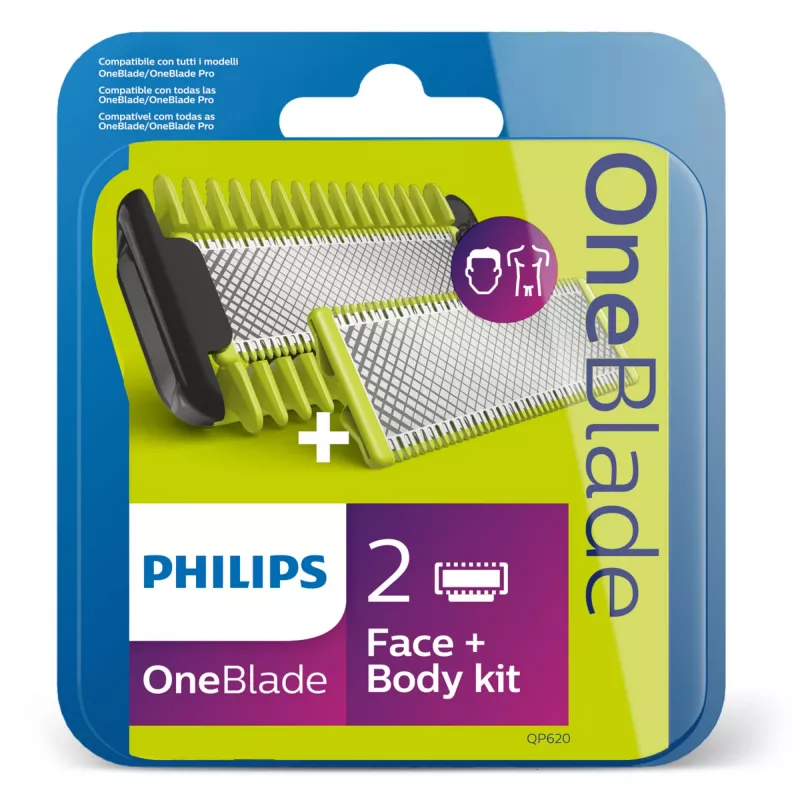 Lâmina de barbear Philips Norelco OneBlade QP620/50 Lâminas de substituição, Preto, pack de 2