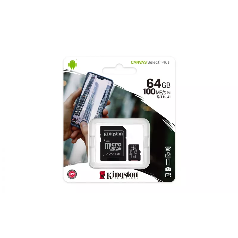 Kingston Technology Canvas Select 64GB microSDXC Plus 100R A1 C10 cartão + ADP