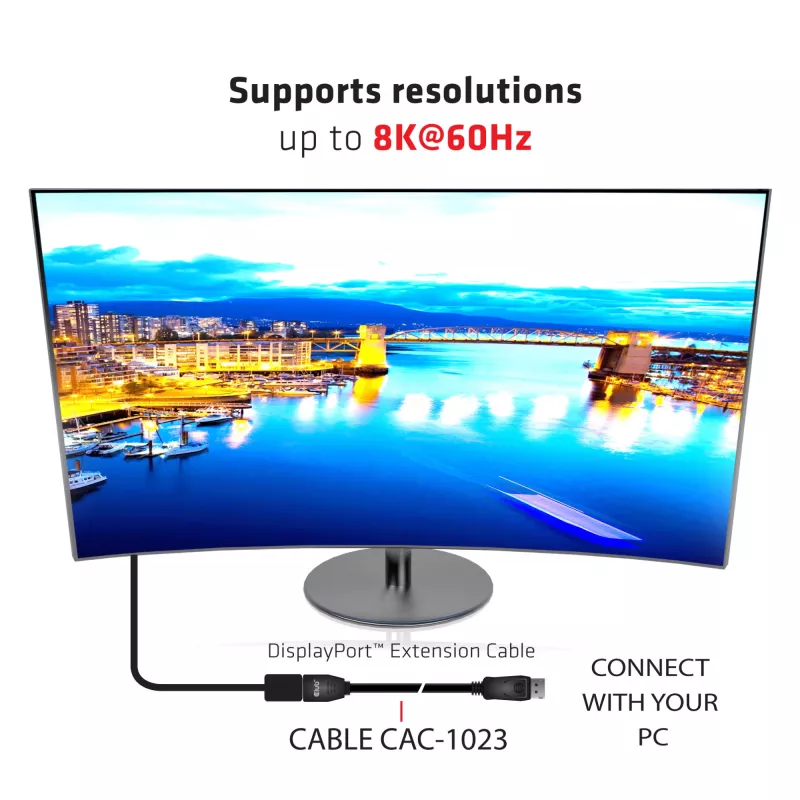 Club 3D CAC-1023 cabo de extensão DisplayPort 1.4 M/F, 8K, 3 m (9,84 ft), preto