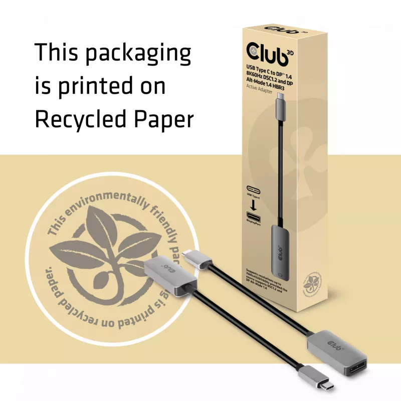 CLUB3D Adaptador ativo USB Type C para DisplayPort 1.4 8K60Hz HBR3