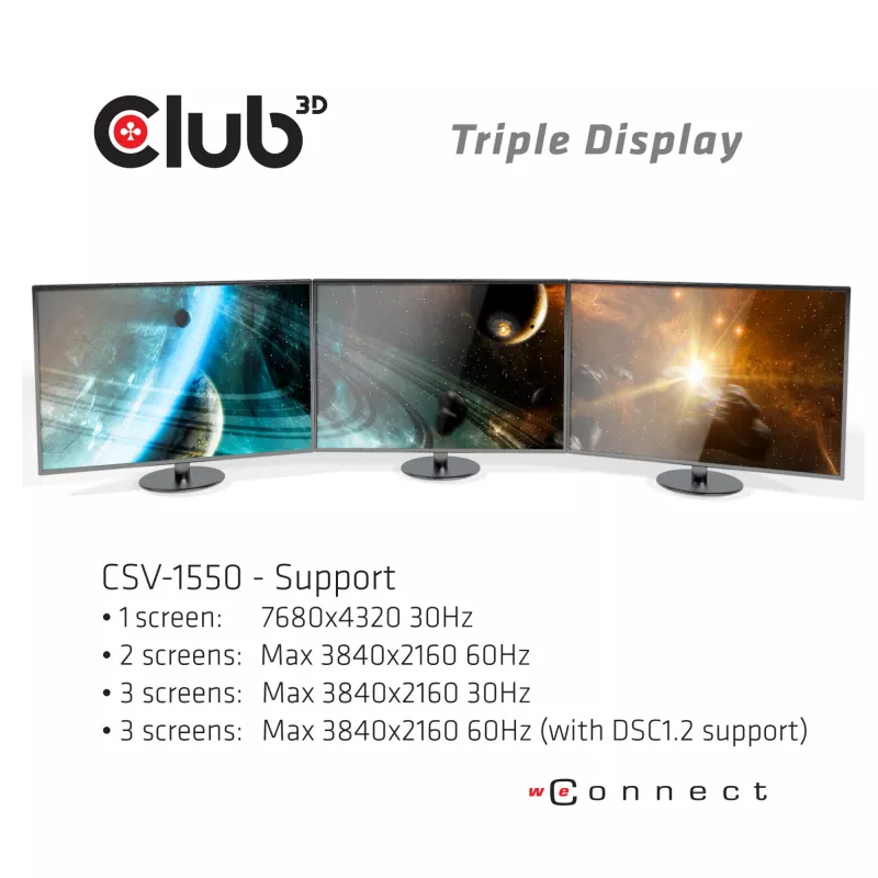 CLUB3D Hub USB Type C 3.2 Gen 1 Multi Stream Transport (MST) DisplayPort 1.4 três monitores