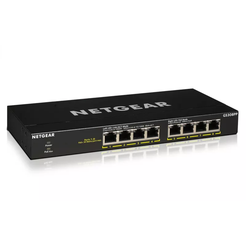 NETGEAR GS308PP Não gerido Gigabit Ethernet (10/100/1000) Power over Ethernet (PoE) preto