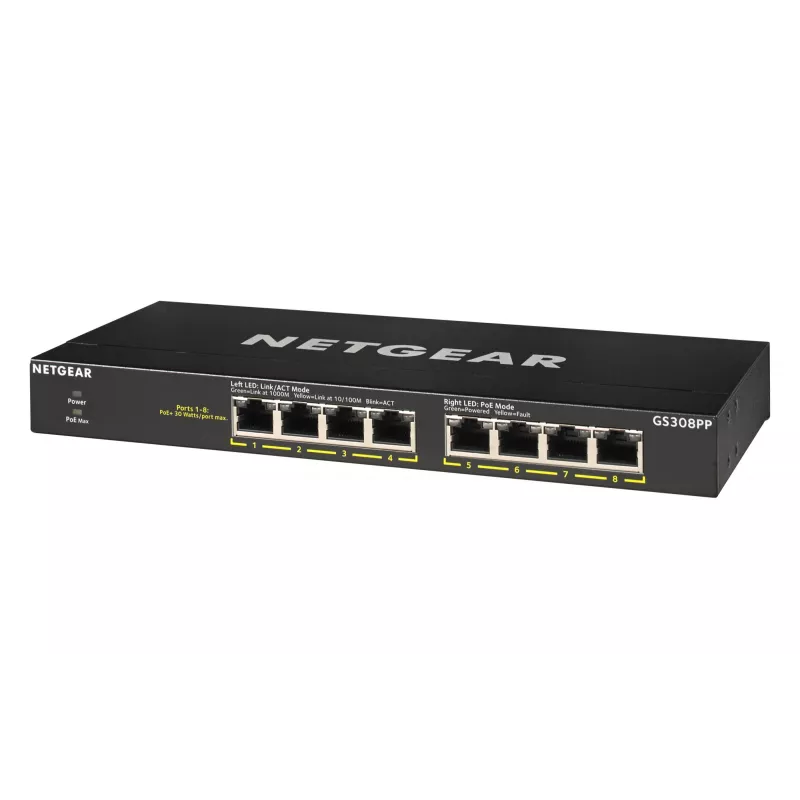 NETGEAR GS308PP Não gerido Gigabit Ethernet (10/100/1000) Power over Ethernet (PoE) preto