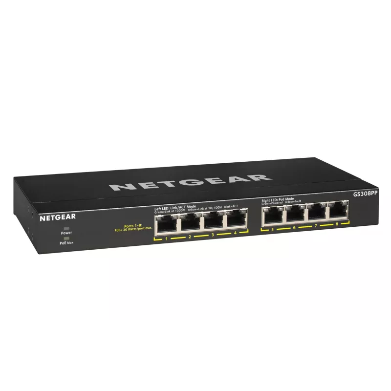 NETGEAR GS308PP Não gerido Gigabit Ethernet (10/100/1000) Power over Ethernet (PoE) preto