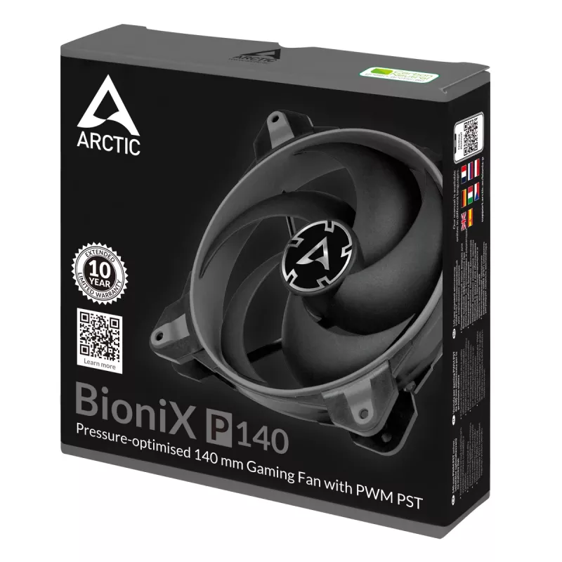 ARCTIC BioniX P140 (cinzento) – ventoinha gaming de 140 mm otimizada para pressão com PWM PST
