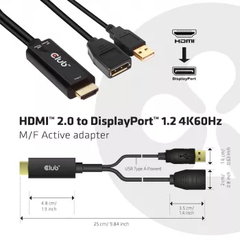 CLUB3D CAC-1331 adaptador de cabo de vídeo 0,25 m HDMI DisplayPort preto