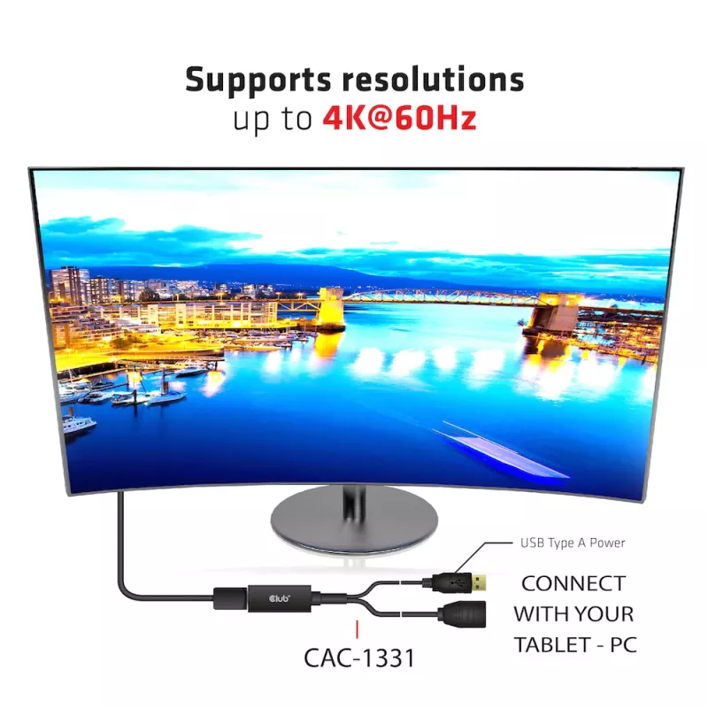 CLUB3D CAC-1331 adaptador de cabo de vídeo 0,25 m HDMI DisplayPort preto