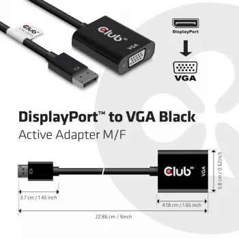 Adaptador ativo CLUB3D DisplayPort™ para VGA preto M/F