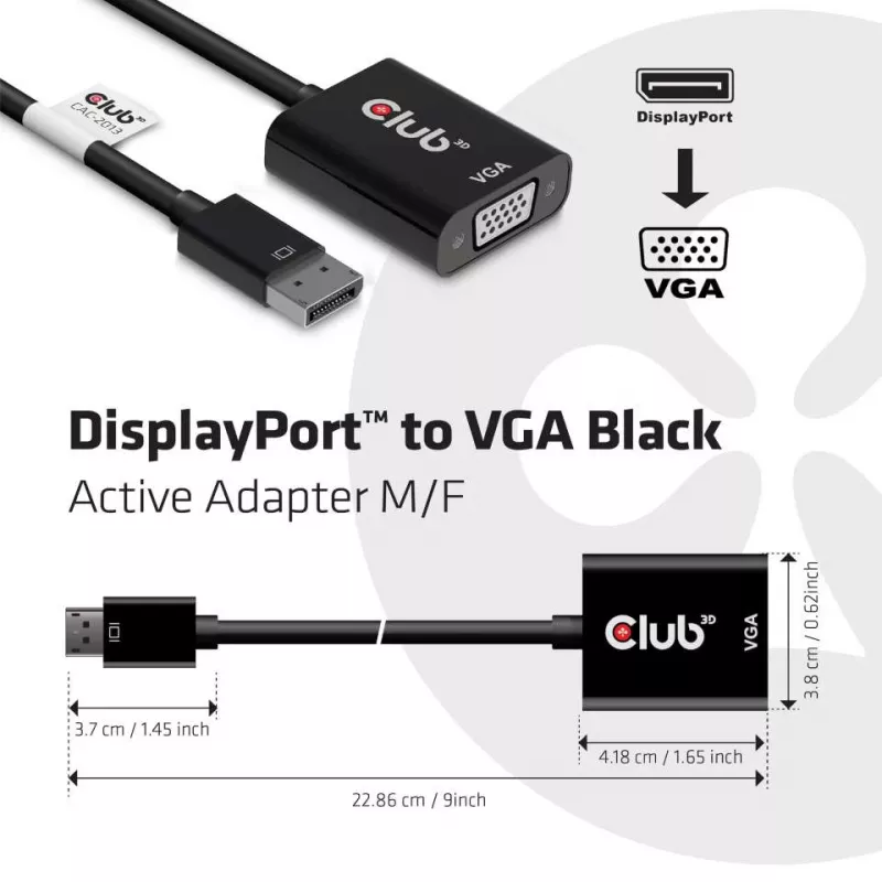 Adaptador ativo CLUB3D DisplayPort™ para VGA preto M/F