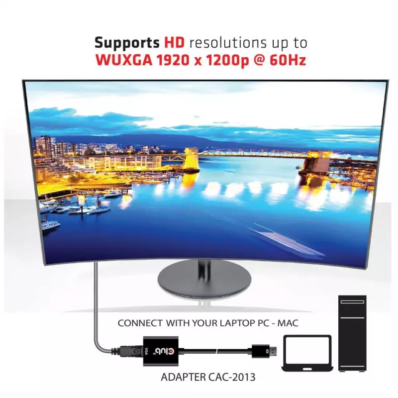 Adaptador ativo CLUB3D DisplayPort™ para VGA preto M/F