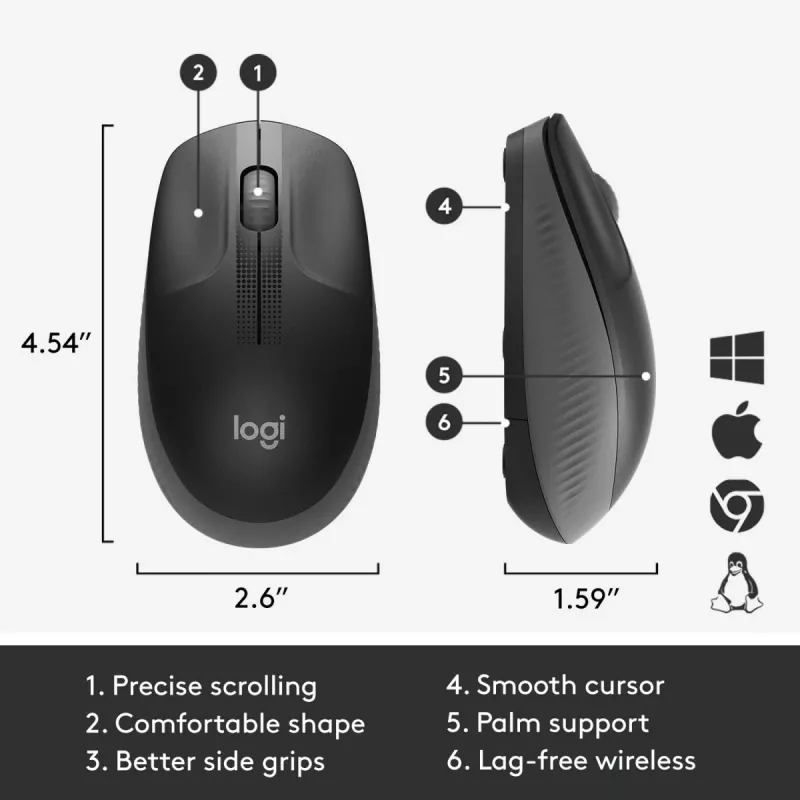 Rato sem fios LOGITECH M190 Full-Size Charcoal